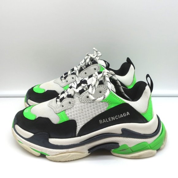 BALENCIAGA TRIPLE S SNEAKERS WHITE/BLACK/NEON GREEN SIZE 37 - Picture 6 of 12